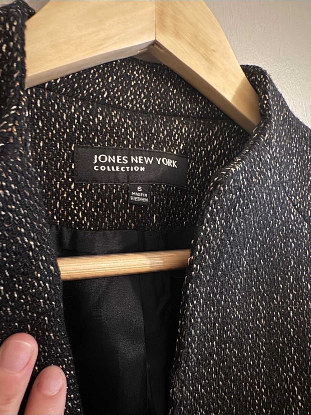 Jones New York Black Tweed Blazer Jacket with White Fleck